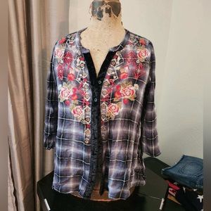 Embroidered flannel top
